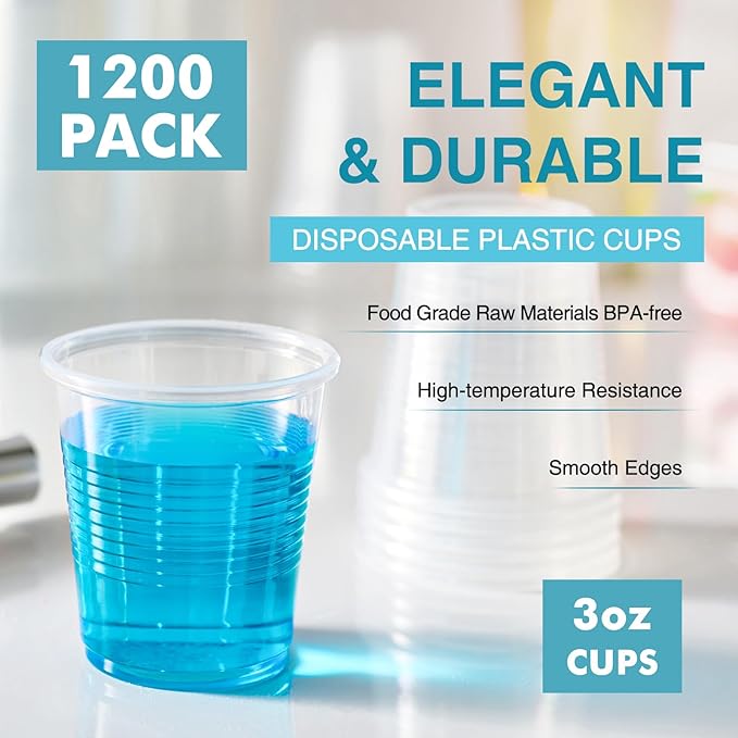 1200Pack 3oz Plastic Cups,Disposable Mouthwash Cups,3 Ounce Small Clear Tumblers for Tasting, Drinking and Party - Bloomnest