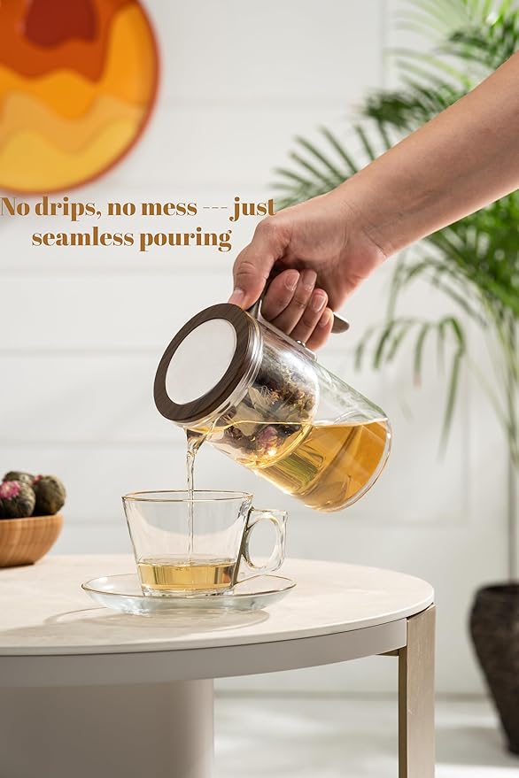 Enchanti Tea Pot - Modern Glass Infuser Teapot - Water Separation Magic Teapot with Heat-Resistant Handle - Elegant Gift Box & Writable Card - Perfect for Loose Leaf Tea - 600 ML (20oz) - Bloomnest