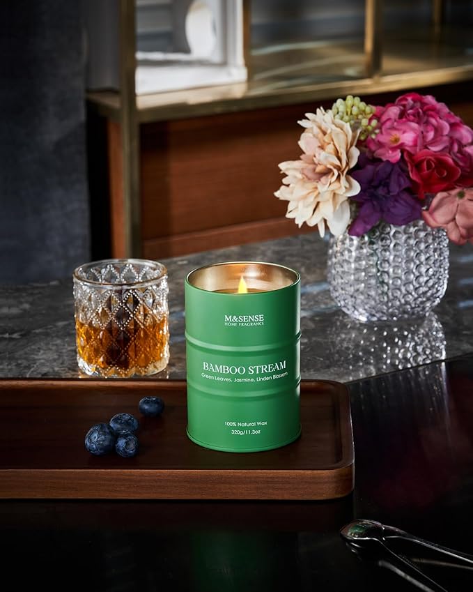 M&SENSE Bamboo Scented Candles Natural Non Toxic, Aromatherapy Candle for Stress Relief Meditation Relaxing, Housewarming Gifts for Women Men, 11.3oz 70 Hour Long Burning - Bloomnest