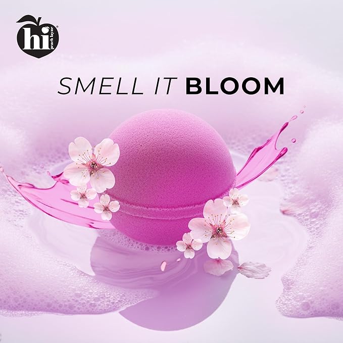 Hi Peach Layne Cherry Blossom Bath Bombs 12-Pack (3.5 oz Each) – Vegan, Clean Beauty Spa Gifts for Women & Kids, Fun Fizzing Bath Bombs for Girls - Bloomnest