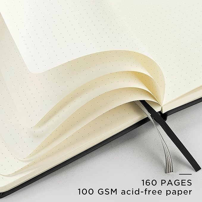 &And Per Se Dotted Journal Notebook, A5 Hardcover Leather Bullet Dotted Journal, 160 Pages 100 gsm Thick Paper, 3 Sheets of Stickers Included (Black)