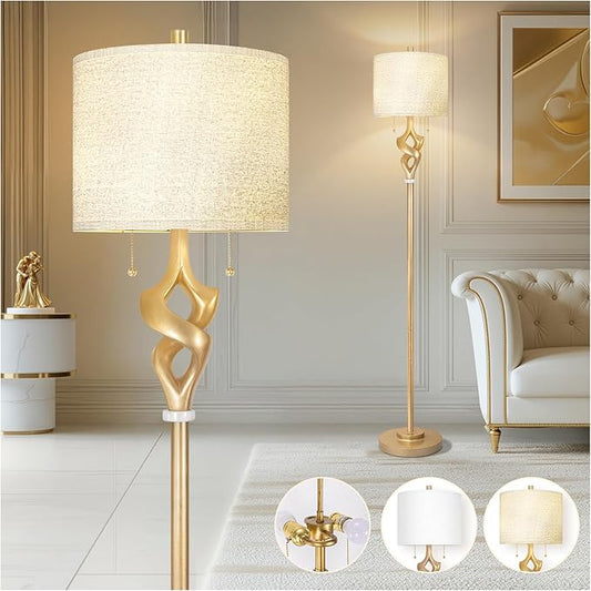 Scenekoy Sculptural 65.5” Floor Lamp for Living Room Bedroom, Gold Leaf Finish & Resin Body, Pull Chains Switch Standing Lamp, Brightness Adjustable Corner Lamp with Bulb Prefer for Home Office Bar - Bloomnest
