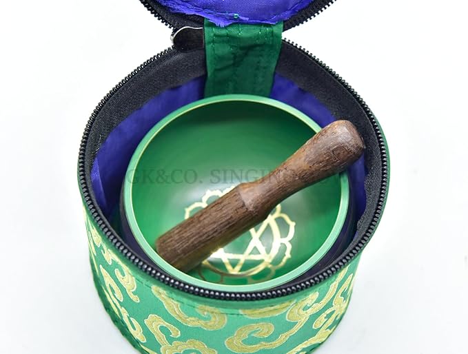GK&CO. 3 Inch Green Color Chakra Tibetan singing bowls set, choose your favorite chakra bowl, improve your chakra meditation practice (Heart Chakra) - Bloomnest