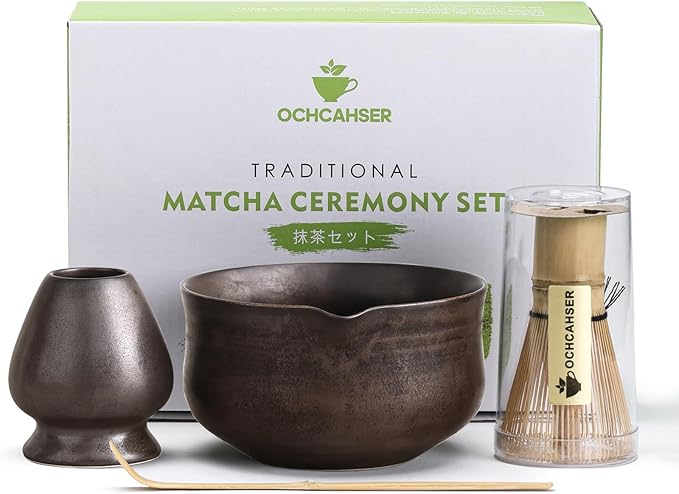 Matcha Set, Japanese Tea Set Includes Matcha Bowl with Spout, Matcha Whisk Holder (chasen), Bamboo Matcha Whisk and Bamboo Scoop, Ceramic Matcha Kit for Tea Lovers - Bloomnest