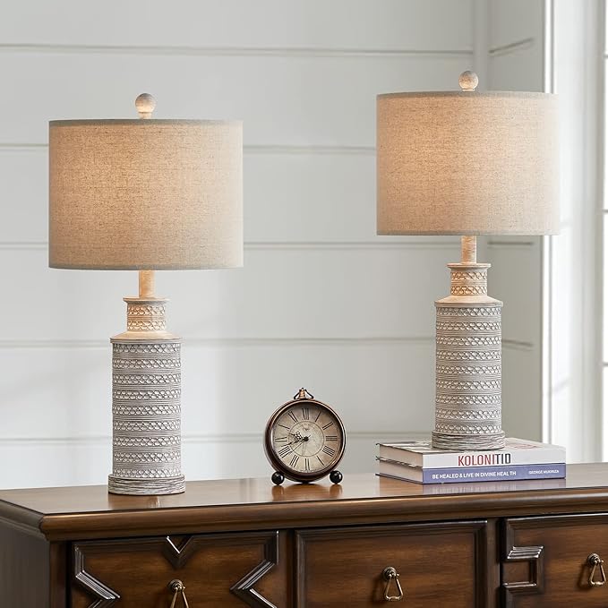 BOBOMOMO 24.5" Farmhouse Rustic Retro 24.5'' Table Lamp Set of 2 for Bedroom Living Room Traditional Nightstand End Table Lamps - Bloomnest