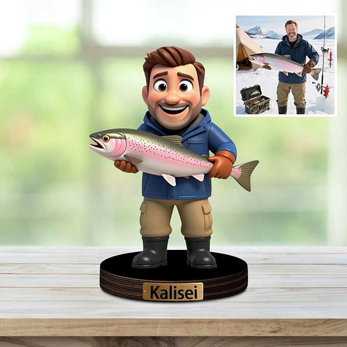 Custom Fishing Photo Cartoon Style Acrylic Plaque Sign Desk Decor, Memories Fishing Themed Picture Photo Frame, Fish Memories Picture Frame Decor Gifts for for Dad Papa Fathers's Day - Bloomnest