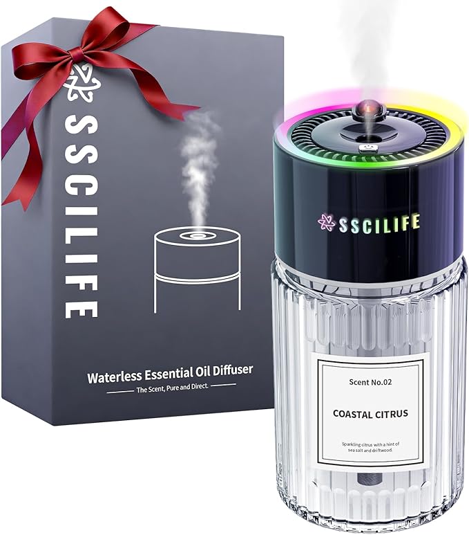 SSICLIFE Smart Car Air Freshener, Waterless Essential Oil Car Diffuser, 120ML Capacity, Up to 6720 Sprays, RGB Music Syncing Light with Starry Sky Projection, Smart Auto On/Off SSCILIFE