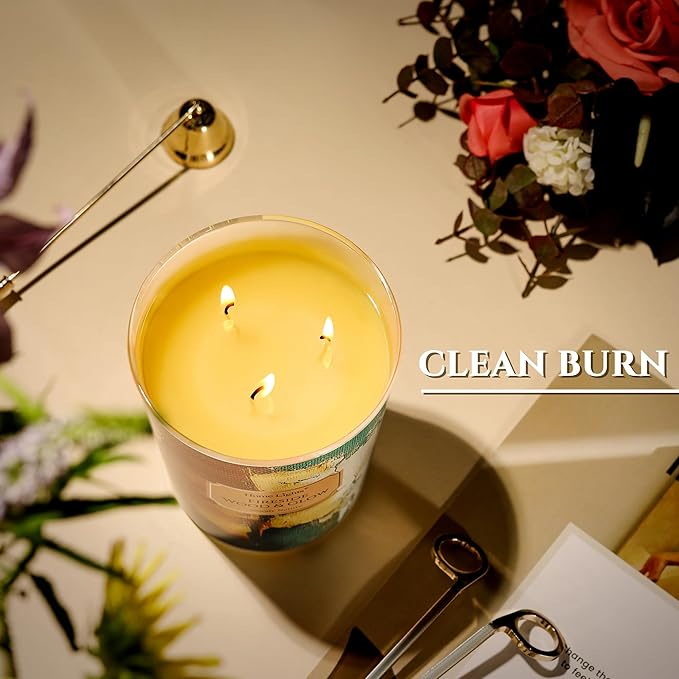 HomeLights 3-Wick Candles for Home Scented - 34oz Soy Wax Blend Candle Long-Lasting Fragrance, Industrial Chic Home Decor and Housewarming Gifts, Fireside Wood & Glow - Bloomnest