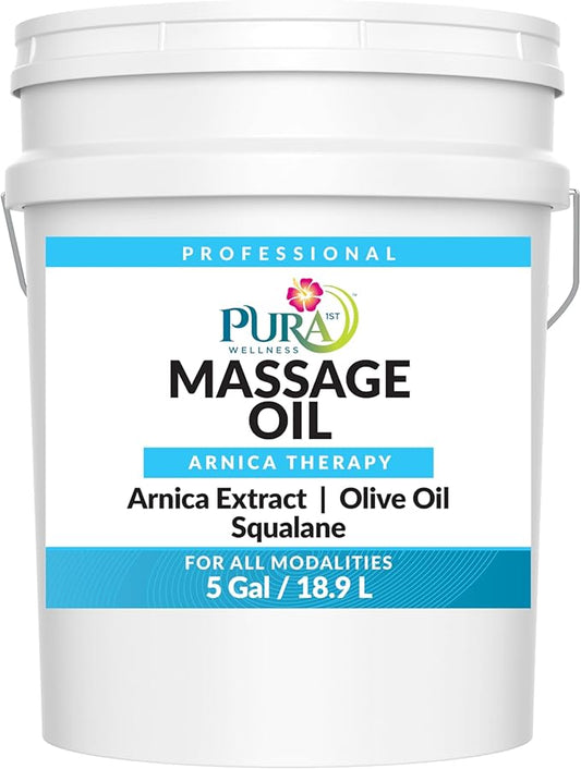 Wellness Professional 5 Gallon Arnica Massage Oil, for Bruising, Unscented Deep Tissue Massage Oil for Therapy, Hypoallergenic, for Physical Therapy, Natural, Skin Moisturizing - Bloomnest
