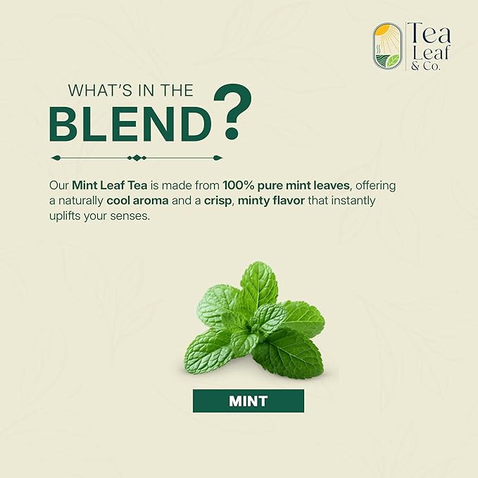 Tealeaf & Co. Pure Mint Herbal Tea Bags Blended with Fresh Herbs - Spearmint & Peppermint Tea - Contains Low Caffeine - Gluten Free - 100 Teabags (7.055oz/200gm) - Bloomnest