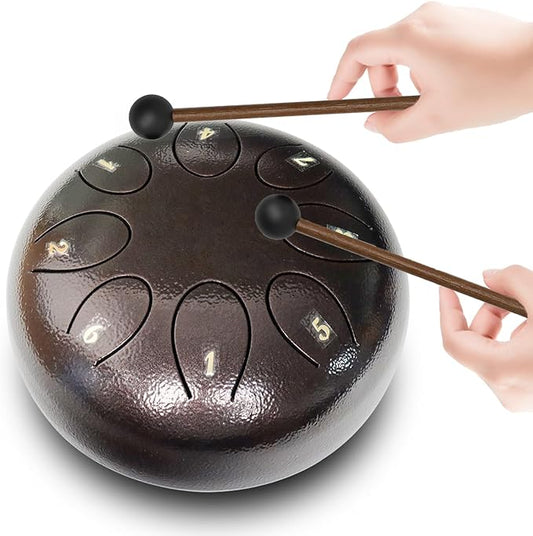 REGIS Steel Tongue Drum 6 inch 8 Notes Musical Percussion Instrument, rain Drum for Outside - Musician Gift for Family and Friends(Maroon)
