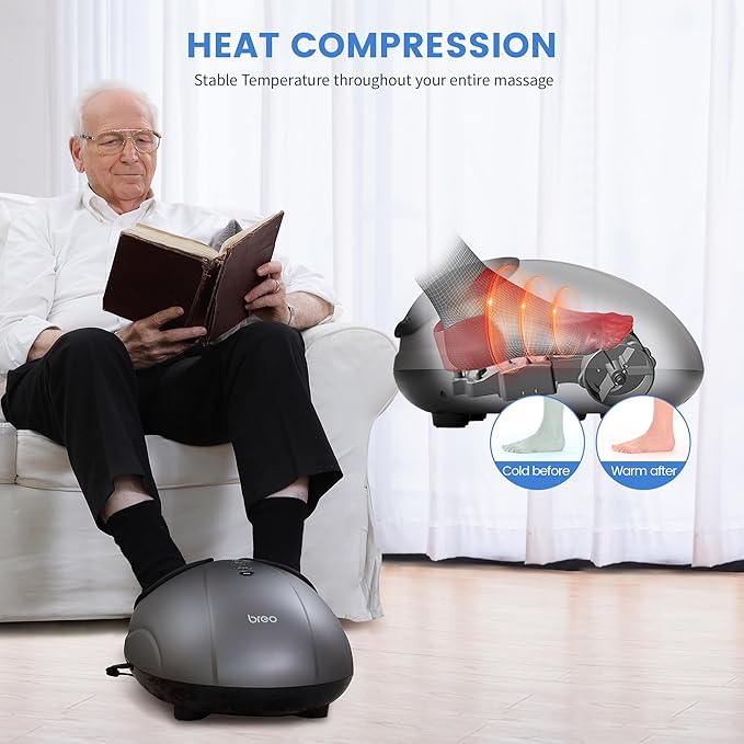 Breo Foot Massager with Heat, Deep Tissue Kneading, Shiatsu Massage Machine for Relax, Relieve Foot Pain, Plantar Fasciitis, Fits Feet Up to Men Size 12, Mother's Day Gift - Bloomnest