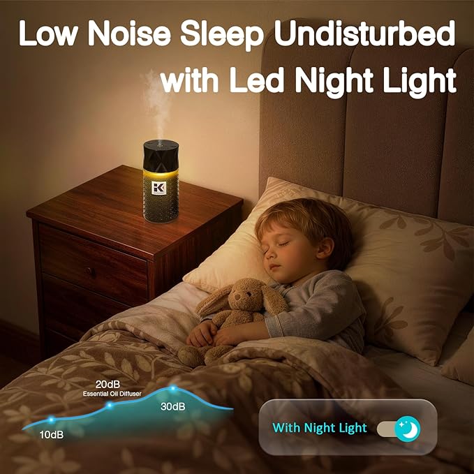 Ikeda Essential Oil Diffuser with Negative Ions, 250ml Glass Aromatherapy Diffuser with 10mL Lavender Essential Oil,3 Modes & 2000 mAH Battery Operated Car Diffuser with Night Light for Home,Black