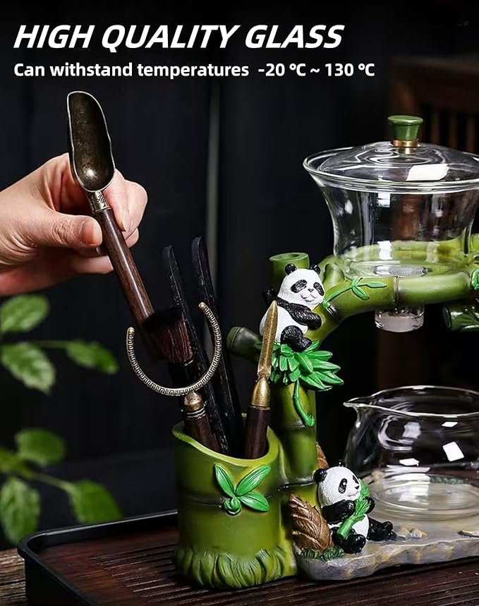 Tea Infuser Lazy Kungfu Magnetic TeaPot Semi-Automatic Drip Glass Teapots Panda Heat-Resistant Tea Maker Set(Iclude Six Gentlemen of Tea Set)