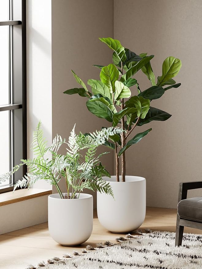 LE TAUCI 12 Inch Pots for Plants, Ceramic Large Planters for Indoor Plants, Indoor Plant Pots for Home Garden Patio Office, Planter Pots with Drainage Hole and Rubber Plug, White - Bloomnest