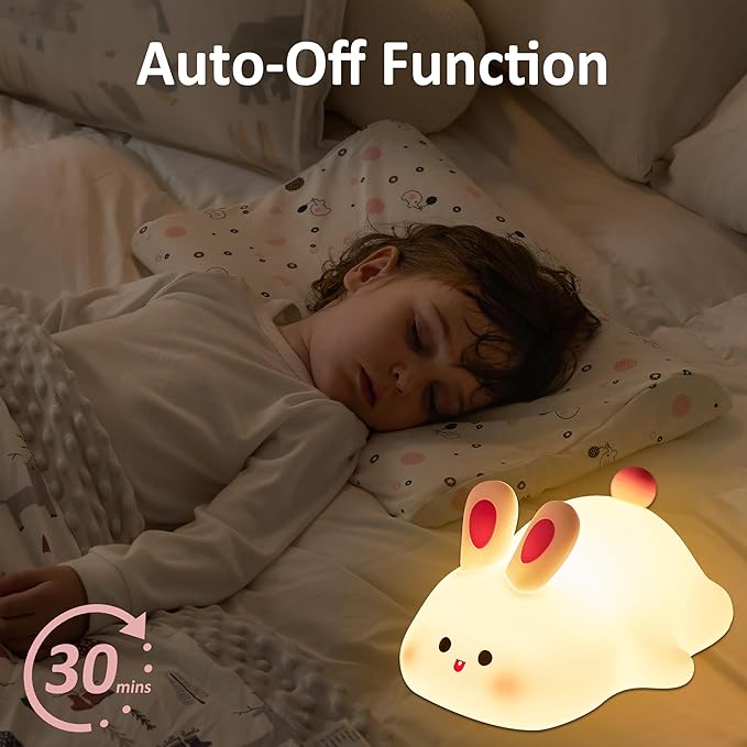 Attivolife Cute Bunny Nursery Light, Easter Rabbit Squishy Silicone Touch Night Lamp Rechargeable, Kawaii Animal Toddler Room Decor Table Lamp, Child Girl Women Birthday Gift - Bloomnest