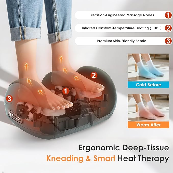 Homesy Foot Massager with Heat, Shiatsu Foot and Calf Electric Kneading Massager Machine with Roller for Relaxation, Plantar Fasciitis, Pain Relief, Gifts for Women & Men, Grey - Bloomnest