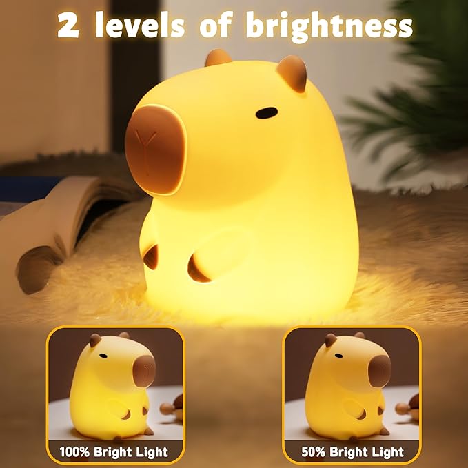 Attivolife Capybara Night Light for Kids, Animal Silicone Night Lamp USB Rechargeable, Touch Control with Dimmable & Timer, Cute Home Bedside Decor Portable, Kawaii Birthday Xmas Gift for Girl Boy - Bloomnest