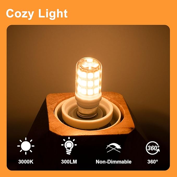 E12 LED Bulb 3W Small 25W 30W Equivalent Chandelier Light, Dimmable Warm White 3000K 120V Edison Screw C7 Decorative Night Lights Mini Fridge Salt Lamp, 6-Pack - Bloomnest