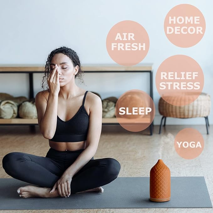 Essential Oil Diffuser for Home, Ceramic Aromatherapy Diffuser for Essential Oils, 120ml Oil Diffuser with Waterless Auto-Off and 7 LED Lights for Large Room Yoga Spa (Terracotta) - Bloomnest