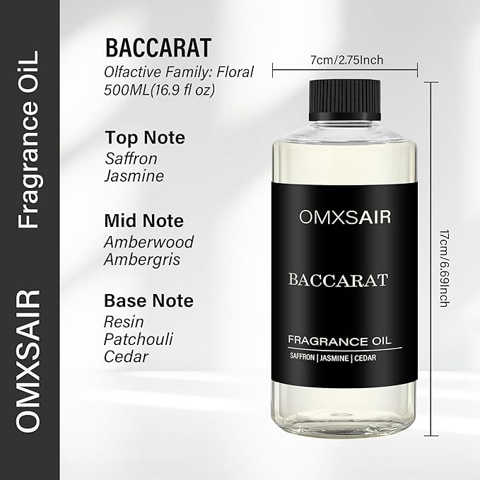 Baccarat Hotel Diffuser Oil Inspired by Baccarat 16.9Fl Oz(500ml) - Hotel Fragrance Diffuser Oil & Home Luxury Scents - Saffron, Cedar,Ambergris Essential Oils Blend for Aromatherapy Diffuser - Bloomnest