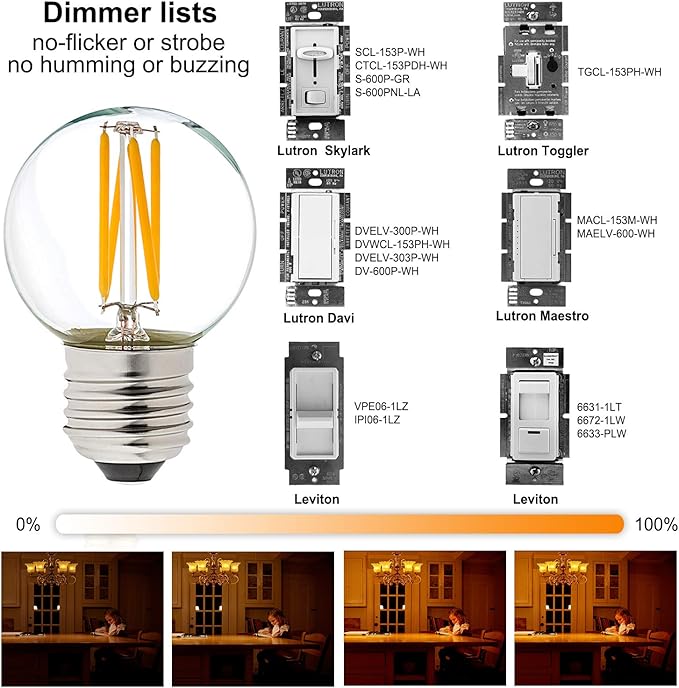 LiteHistory Dimmable g16.5 led Bulb 40W g16 1/2 led Edison Bulb 2700K 4W e26 Globe Light Bulbs for Ceiling Fan,Chandelier,Vanity Light Bulb AC120V 400lm 6Pack - Bloomnest