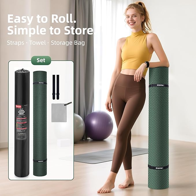 Thick TPE Yoga Mat 72"x48" - 6/8/10/12mm Extra Cushion for Joint Support & Comfort, Non-Slip Texture, Durable & Waterproof, Includes Bag, Strap & Towel for Home Workout, Pilates & Yoga