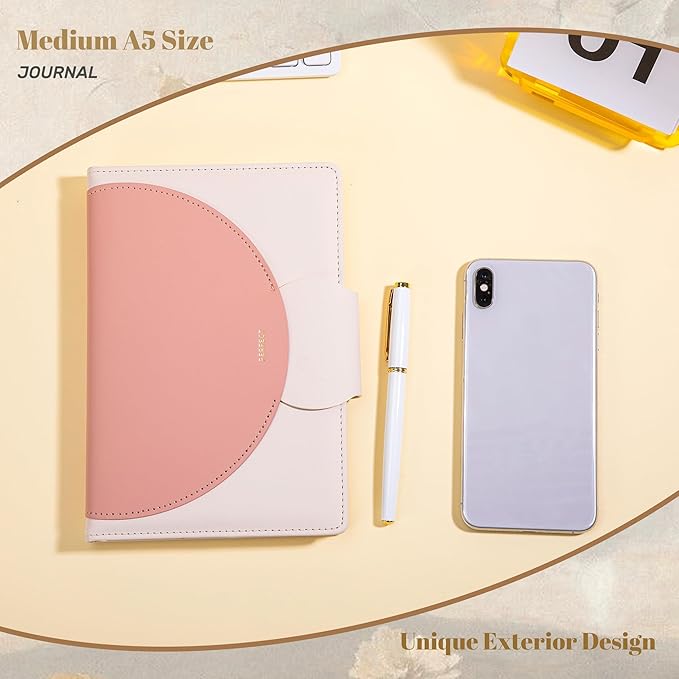 CAGIE Lined Journal for Women, 100GSM Leather Journals for Writing with Buckle Closure,A5 Hardcover Diary Journaling Notebooks for Business Work School Note Taking 5.9" x8.59 (Pink) - Bloomnest