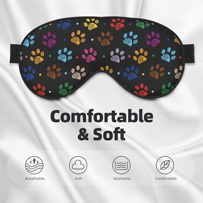 Sleep Eye Mask Colorful Paw Print Sleep Mask for Women Men Comfortable Eye Mask with Adjustable Strap Soft Eye Cover Blindfold for Travel Yoga Nap Shift Work - Bloomnest