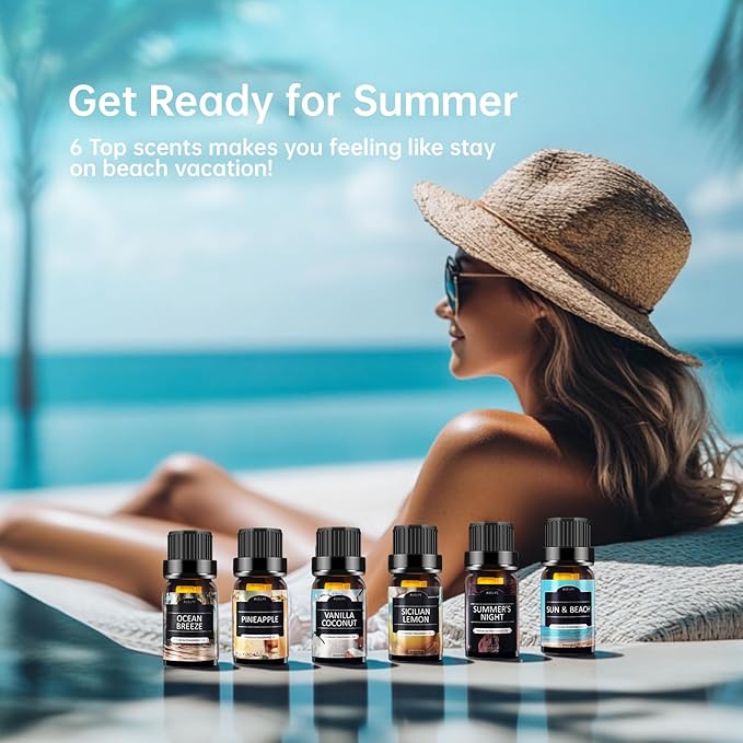 Summer Essential Oils Set | Top 6 Tropical Blends for Diffusers, Candle Scents, Aromatherapy Fragrance Oil - Coconut, Pineapple, Beach, Breeze, Lemon, Summer Night | Gift Set for Women, Home, Spa - Bloomnest