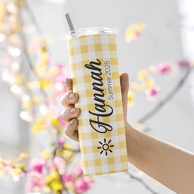 Personalized 20 Oz Skinny Tumbler - Customizable with Name & Icon, BPA-Free Stainless Steel, 6 Color Styles, Includes Straw - Custom Gifts for Summer - Bloomnest
