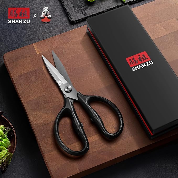 SHAN ZU 8.4" Titanium Heavy Duty Kitchen Scissors - Japanese 5Cr15MoV Stainless Steel Shears, All Purpose Detachable Shears for Meat/Herbs/Poultry, Dishwasher Safe, Gift Box Included (Black) - Bloomnest