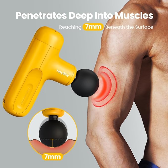 Mini Massage Gun Deep Tissue, Handheld Portable Mini Travel Size Percussion Deep Tissue Massager with 4 Attachments & 5 Speeds, Ideal Gift for Men & Women, Yellow - Bloomnest