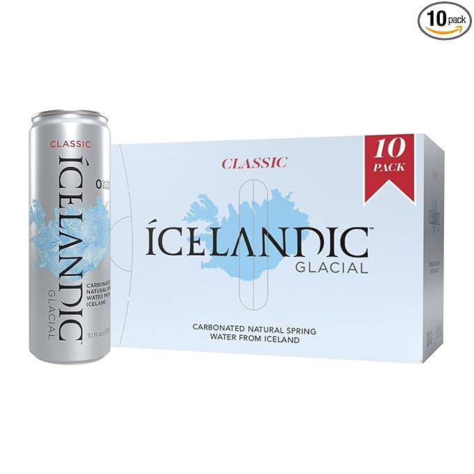 Icelandic Glacial Sparkling Water, Unflavored, 330 ml / 11.1 Fl Oz Cans (Pack of 10) - Bloomnest