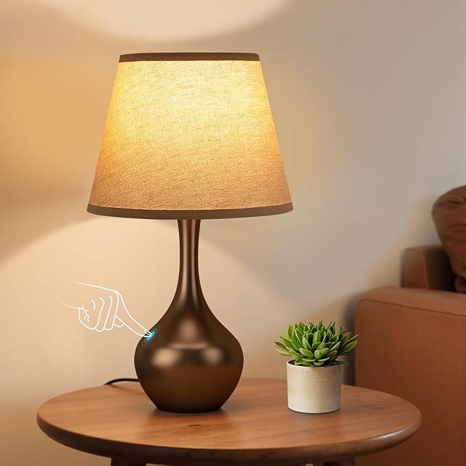 Seealle Touch Table Lamp for Bedroom, 3-Way Dimmable Small Bedside Lamps for Night Stands with Wires, Brown Desk Lamp for Kids Room, Office, Living Room, End Table(LED Bulb Included) - Bloomnest