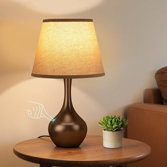 Seealle Touch Table Lamp for Bedroom, 3-Way Dimmable Small Bedside Lamps for Night Stands with Wires, Brown Desk Lamp for Kids Room, Office, Living Room, End Table(LED Bulb Included) - Bloomnest