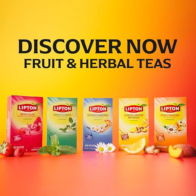 Lipton Peach Paradise Tea Bags, Caffeine Free Tea, Fruit and Herbal Tea, Individually Wrapped, 80 Total tea Bags (20ct - Pack of 4) - Bloomnest