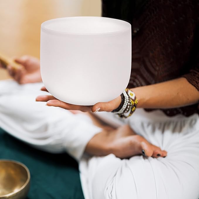 TOPFUND G Note Crystal Singing Bowl Throat Chakra 8" with Heavy Duty Carrying Case and Suede Mallet