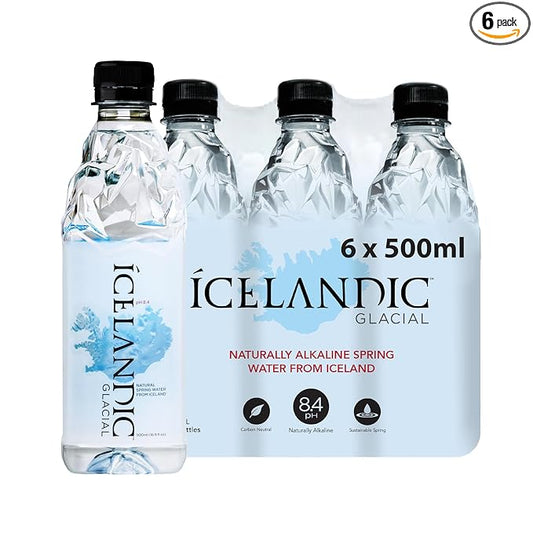 Icelandic Glacial Natural Spring Alkaline Water, 500 ml / 16.9 Fl Oz (Pack of 6) - Bloomnest