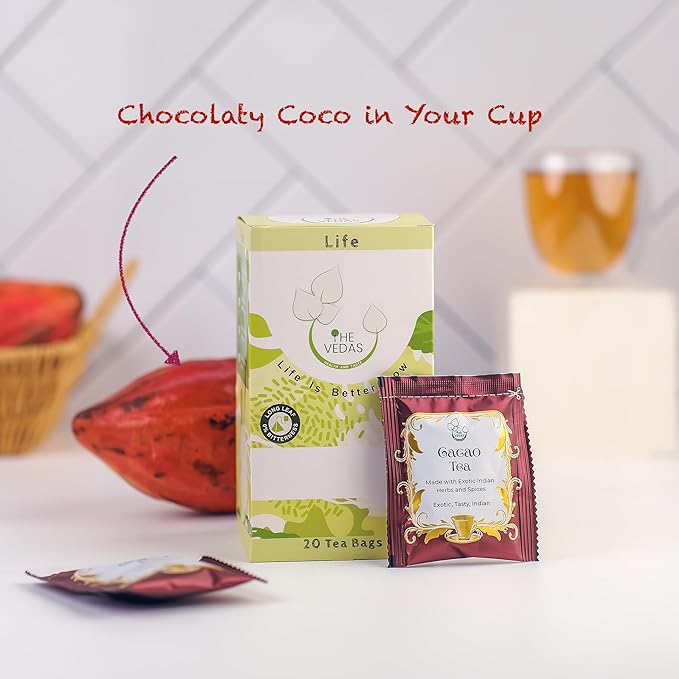 THE VEDAS CACAO TEA | Caffeine Free Herbal Tea | Biodegradable Cotton Teabags | Vegan Chocolate Seed Husks |20 Tea Bags(Pack of 1) - Bloomnest