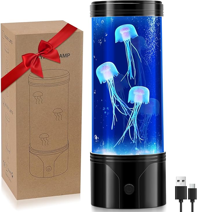 7 Color Jellyfish Lamp, Quiet Jelly Fish Night Light with USB and Battery Power,Relax Mood Aquarium Autism Fidget Sensory Birthday Christmas Gift for Kids Teen Men Women Home Office Table Room Decor - Bloomnest