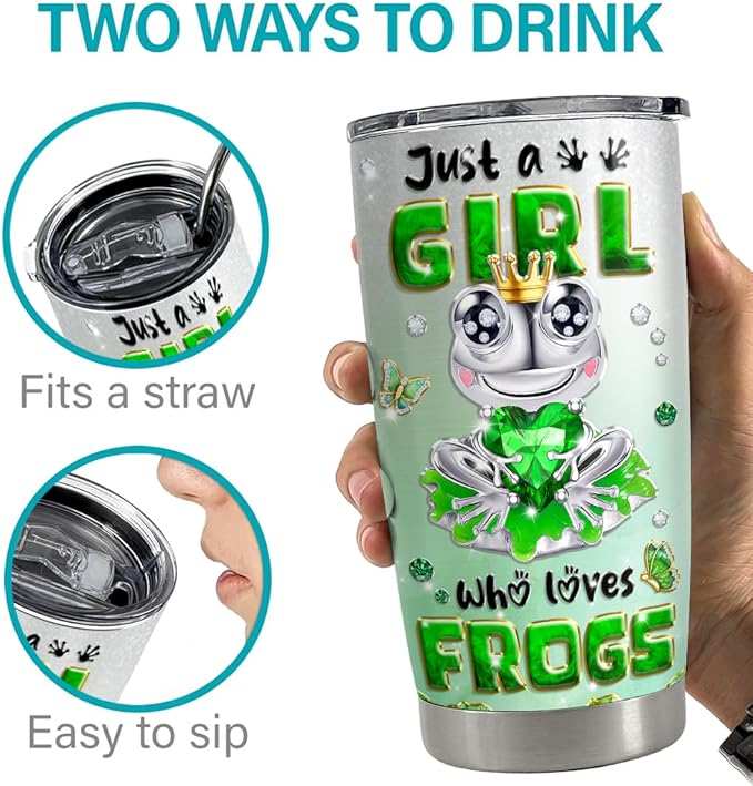 SANDJEST Frog Tumbler 20oz Girl Who Loves Frogs Cup Stainless Steel Insulated Tumblers Coffee Travel Mug for Girls Teen Gift for Birthday Christmas - Bloomnest