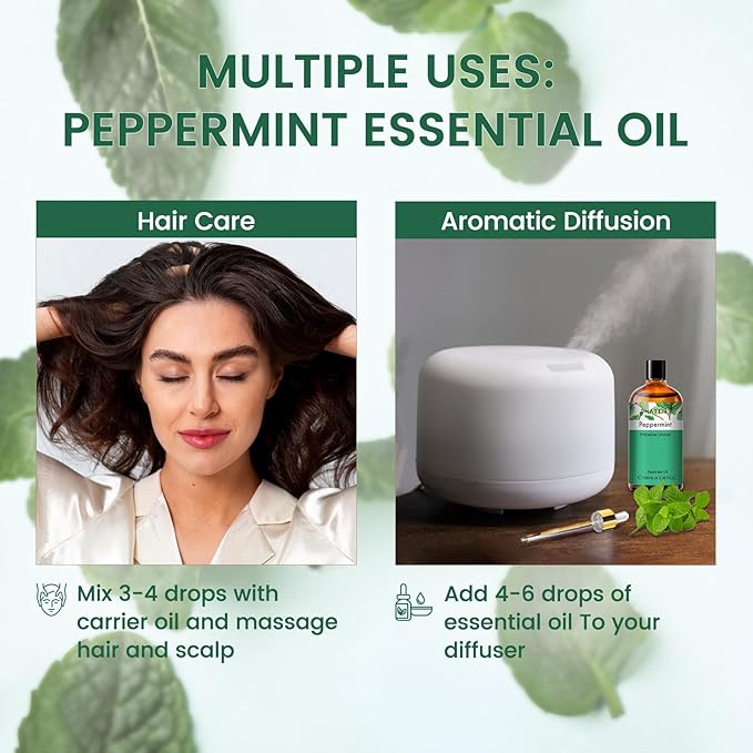 PHATOIL Peppermint Essential Oil, Huge 3.38 Fl Oz Pure and Natural, Premium Grade Essential Oil for Diffuser and Aromatherapy - Bloomnest