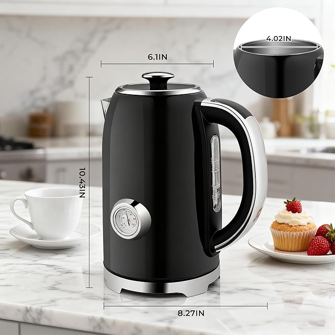 SUSTEAS Electric Kettle Temperature Control - 57oz Hot Water Boiler with Thermometer, 1500W Fast Heating Stainless Steel Tea Kettles, Cordless LED Indicator, Auto Shut-Off & Boil Dry Protection,Black - Bloomnest