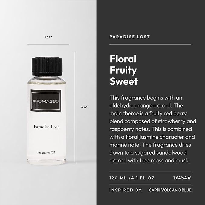 Aroma360 Diffuser Oil - Paradise Lost - Aromatherapy Essential Fragrance Oil - Orange, Raspberry & Marine -120ML 4.1 Fl oz - Bloomnest