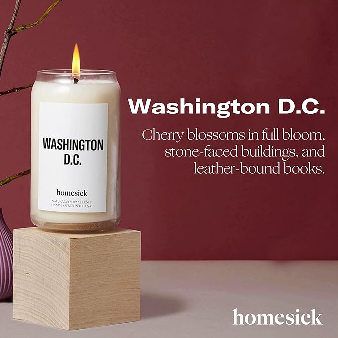 Homesick Scented Candles for Home (Washington D.C.) - 13.75 oz Long-Lasting Soy Wax Jar Candle for Women & Men for All Occasions, 60-80 Hours Burn Time - Notes of Cherry Blossom & Moss - Bloomnest