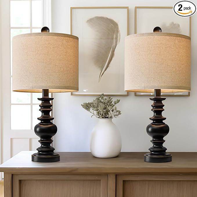 BOBOMOMO 20" Table Lamp Set of 2 for Bedroom Living Room Vintage Rustic Traditional Nightstand Bedside Lamps（Suitable for Decorating Small Areas） - Bloomnest