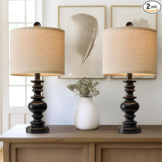 BOBOMOMO 20" Table Lamp Set of 2 for Bedroom Living Room Vintage Rustic Traditional Nightstand Bedside Lamps（Suitable for Decorating Small Areas） - Bloomnest