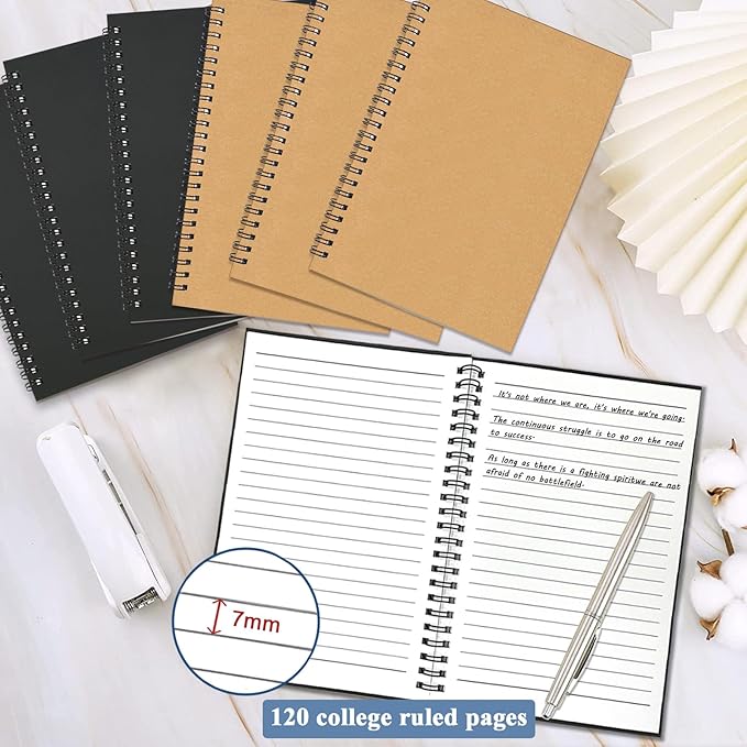 12Pack Small Spiral Notebook A5, 8.25x5.5” 120 Lined Pages Black & Brown Wide Ruled Spiral Journal Bulk Blank Kraft Cover Spiral Bound Notebook & Writing Pads for Home Office Meeting Work Note Taking - Bloomnest