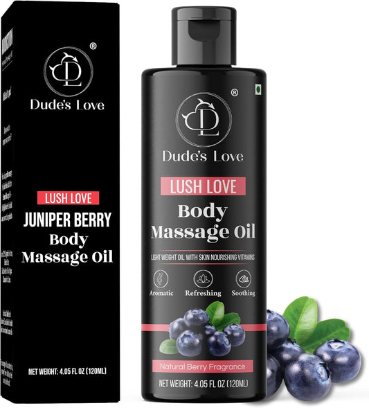 Organic - Berry Full Body Massage Oil - Revitalising, Detoxifying | No Stain & Non-Sticky | with Fractionated Coconut Oil, Lime & Juniper Berry Oil - 4.05 Fl Oz